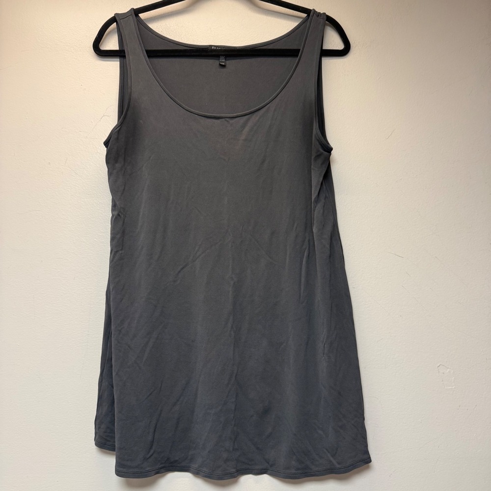 Eileen Fisher Tank Top Womens M Gray Excellent 100% Silk Scoop Neck Sleeveless